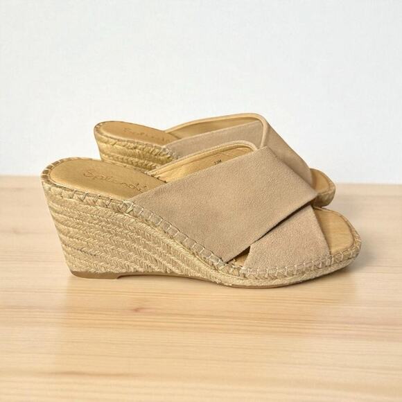 Splendid Britt Espadrille Wedge Sandals Womens 7.5 Leather Suede Beige Comfort - Picture 1 of 11